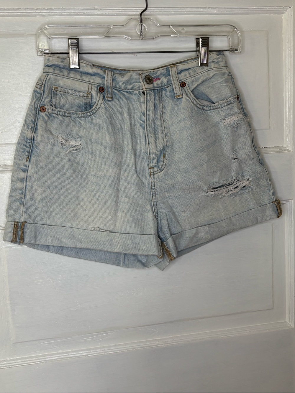 American Eagle Outfitters Light Blue Distressed Pride Jean Shorts